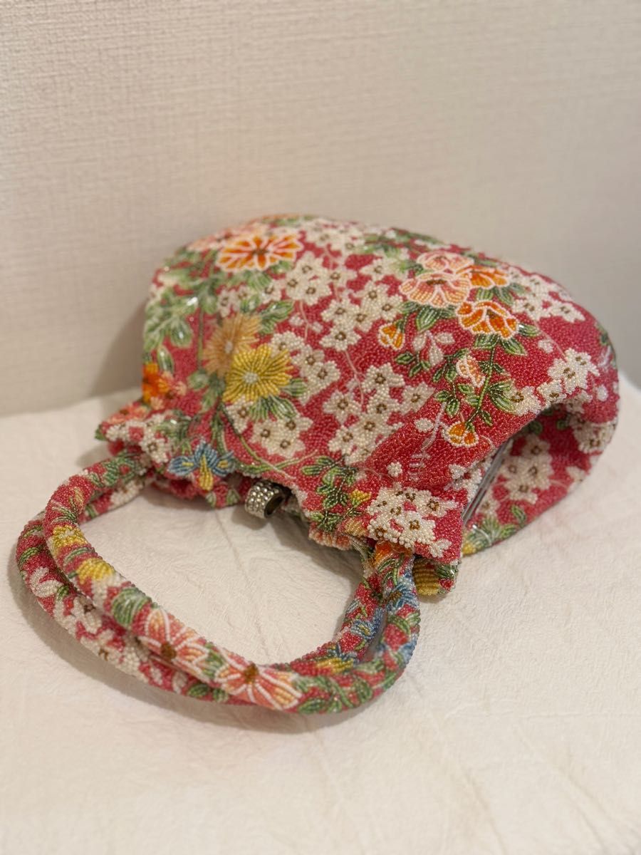 ビーズバッグ 花柄 レトロ ビーズ刺繍 総ビーズバッグ 和装用バッグ 手