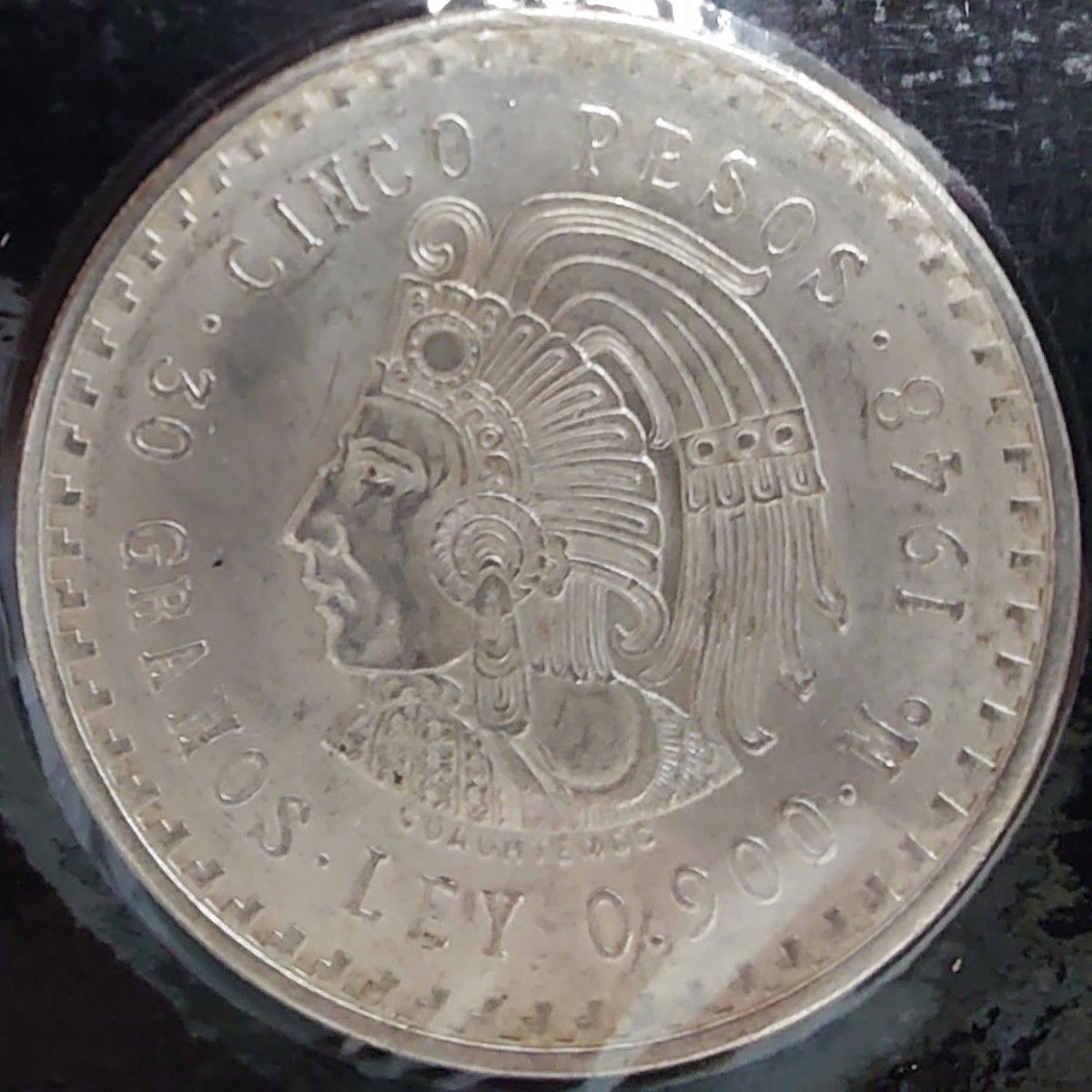 1948年 メキシコ銀貨 5ペソ アステカ クアウテモック王銀貨 SV900