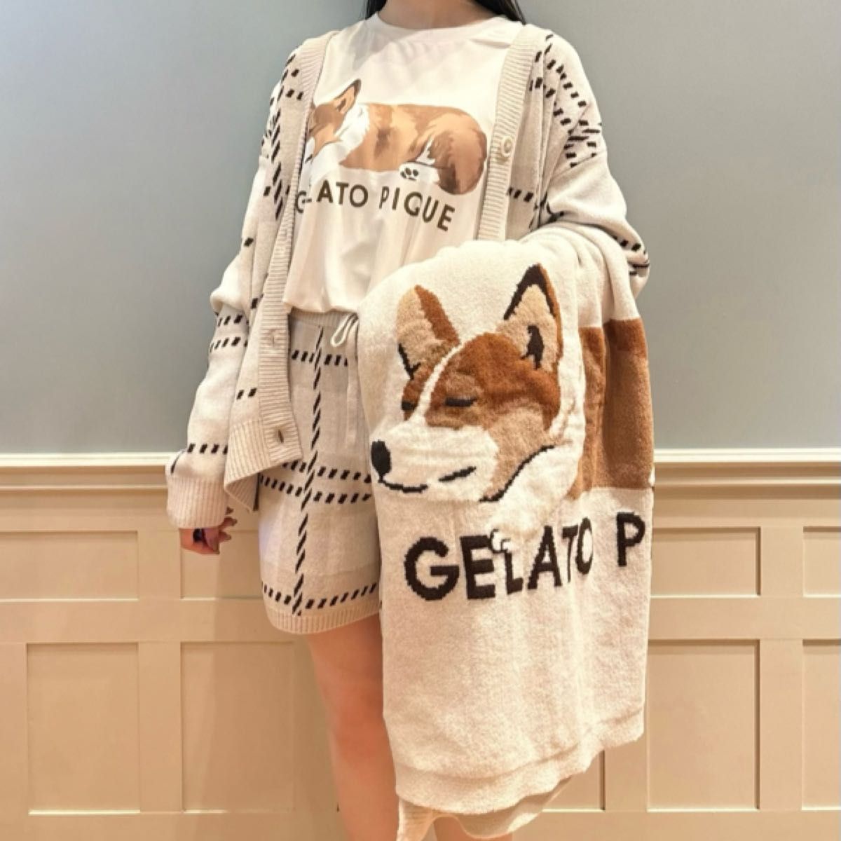 新品 ジェラートピケ SLEEPING DOG ジャガードブランケット コーギー