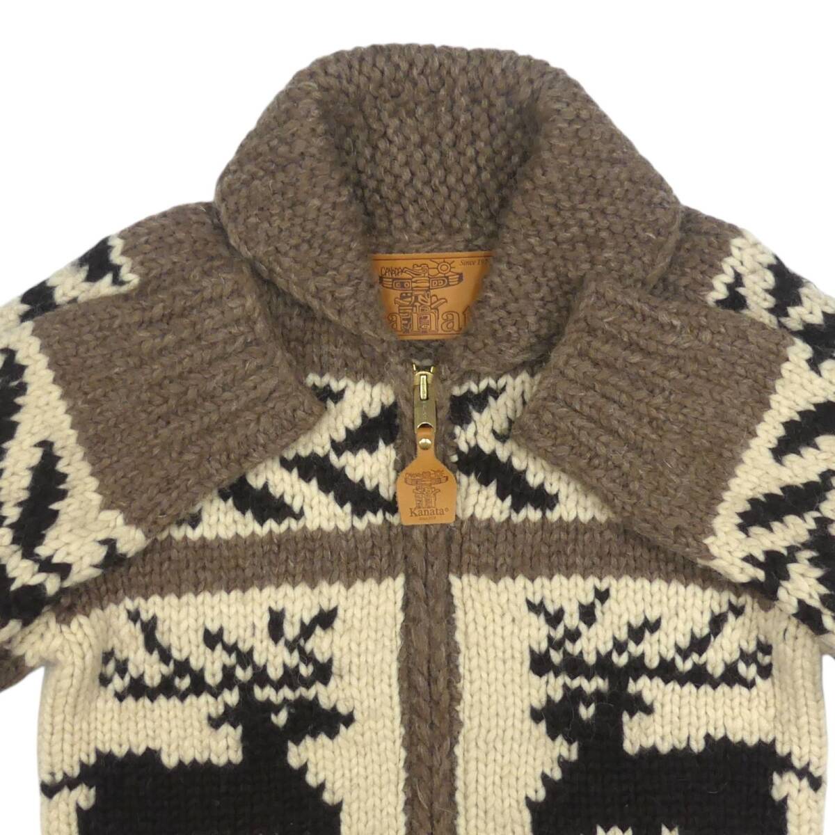 即決 カナダ製 KANATA メンズ M位 カウチンセーター カナタ 茶 鹿柄