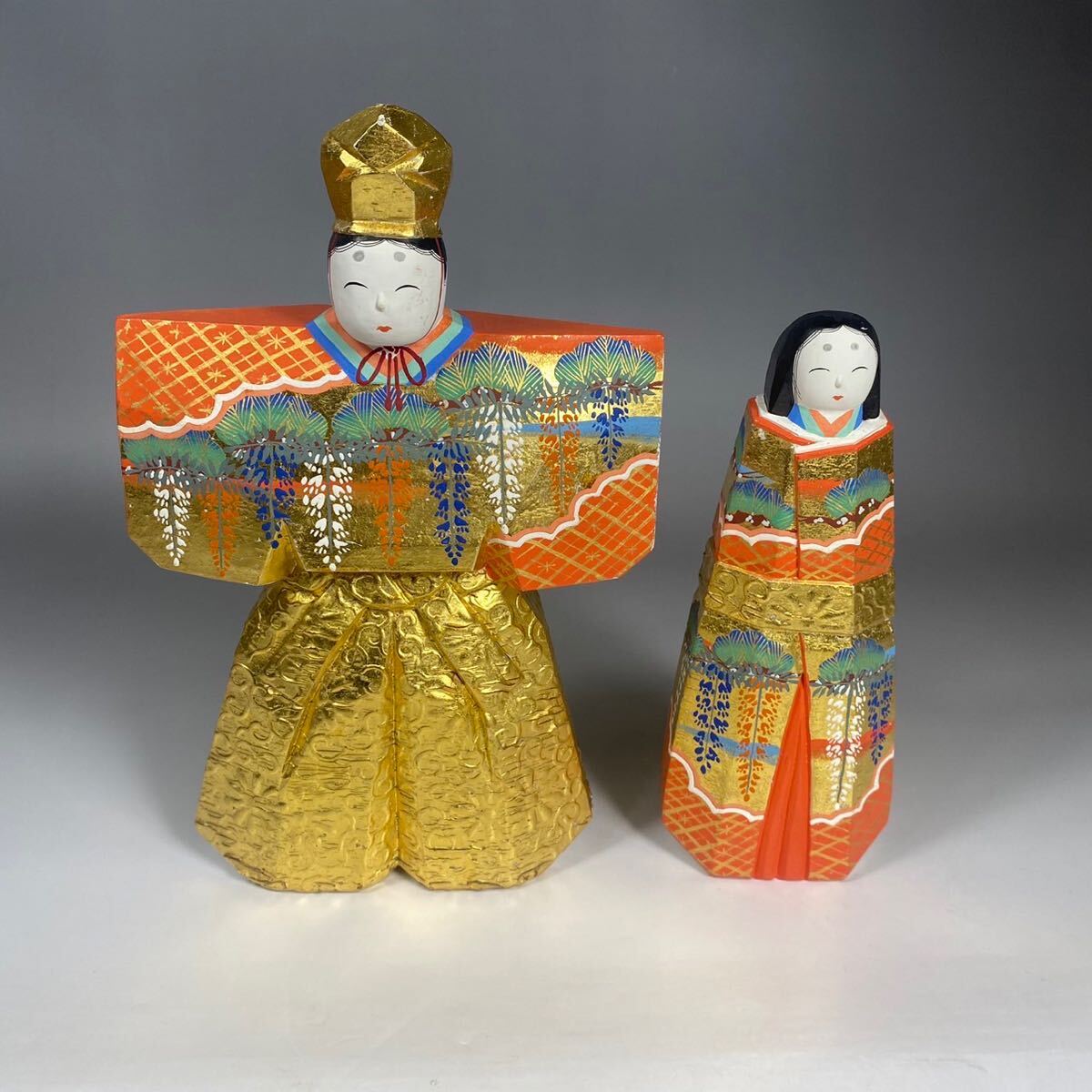 Yahoo!オークション - 奈良一刀彫 柴田一華 木彫金彩極彩色雛人形 立雛