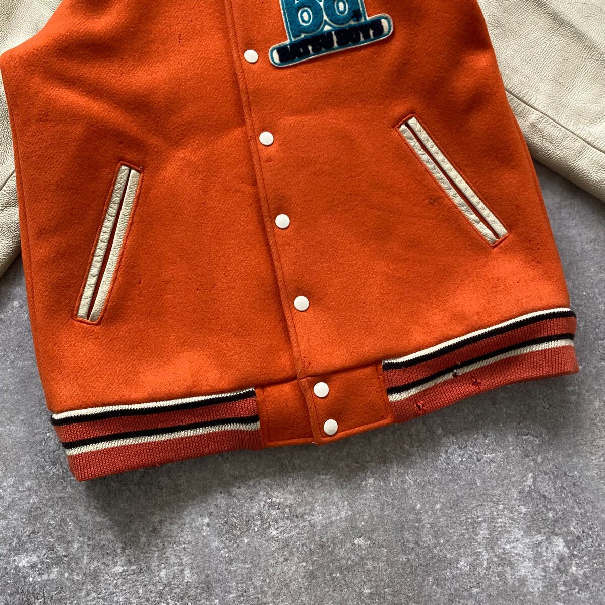 MEN'S BA-TSU】メンズバツ スタジャン スタジアムジャンパー 牛革袖