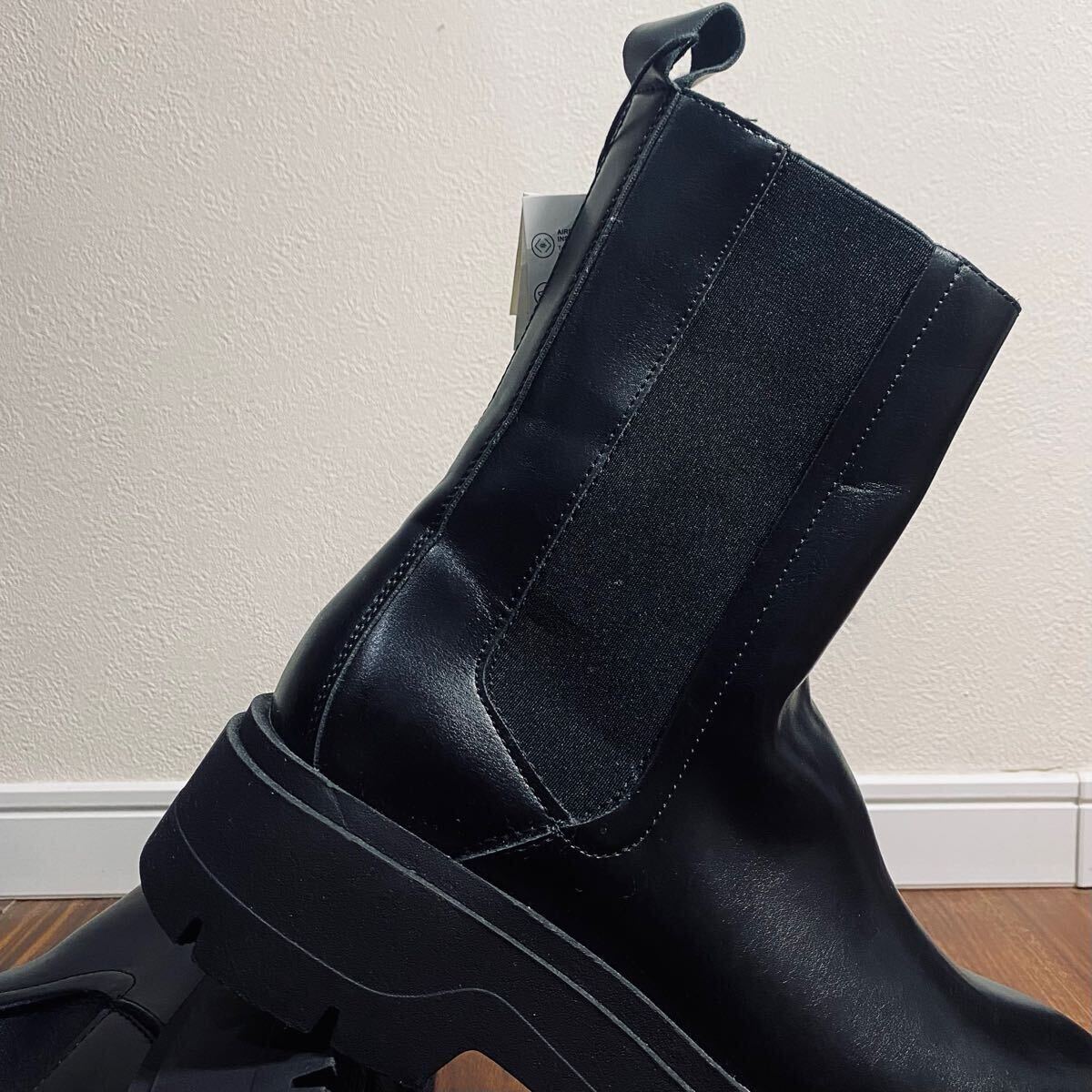 新品 ZARA 厚底ブーツ 26 5cm 41 ALL BLACK メンズ ザラ PUレザー