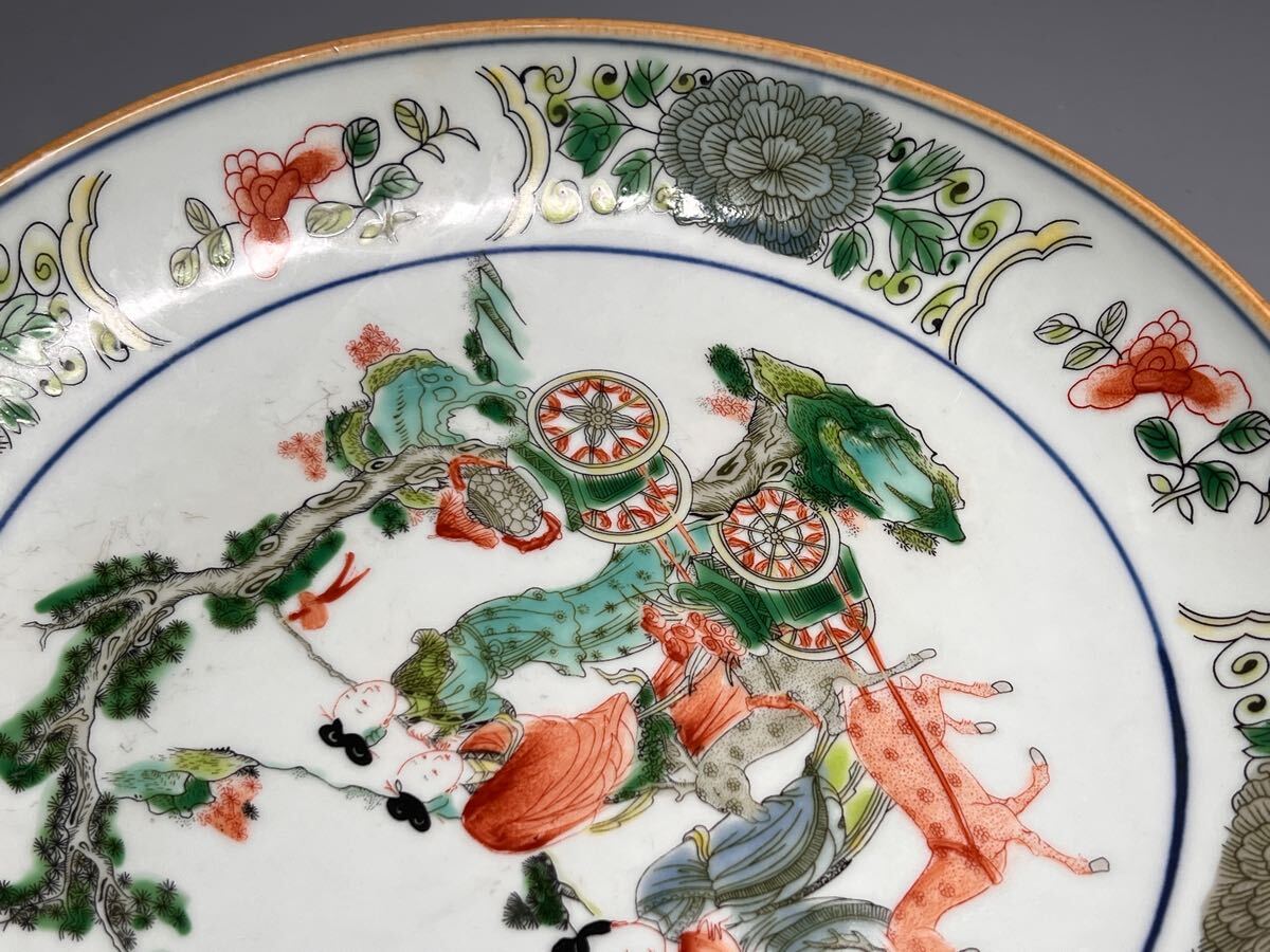 中国骨董 古美術 古磁 闘彩 手描き 観賞皿 大皿 大清康熙年製