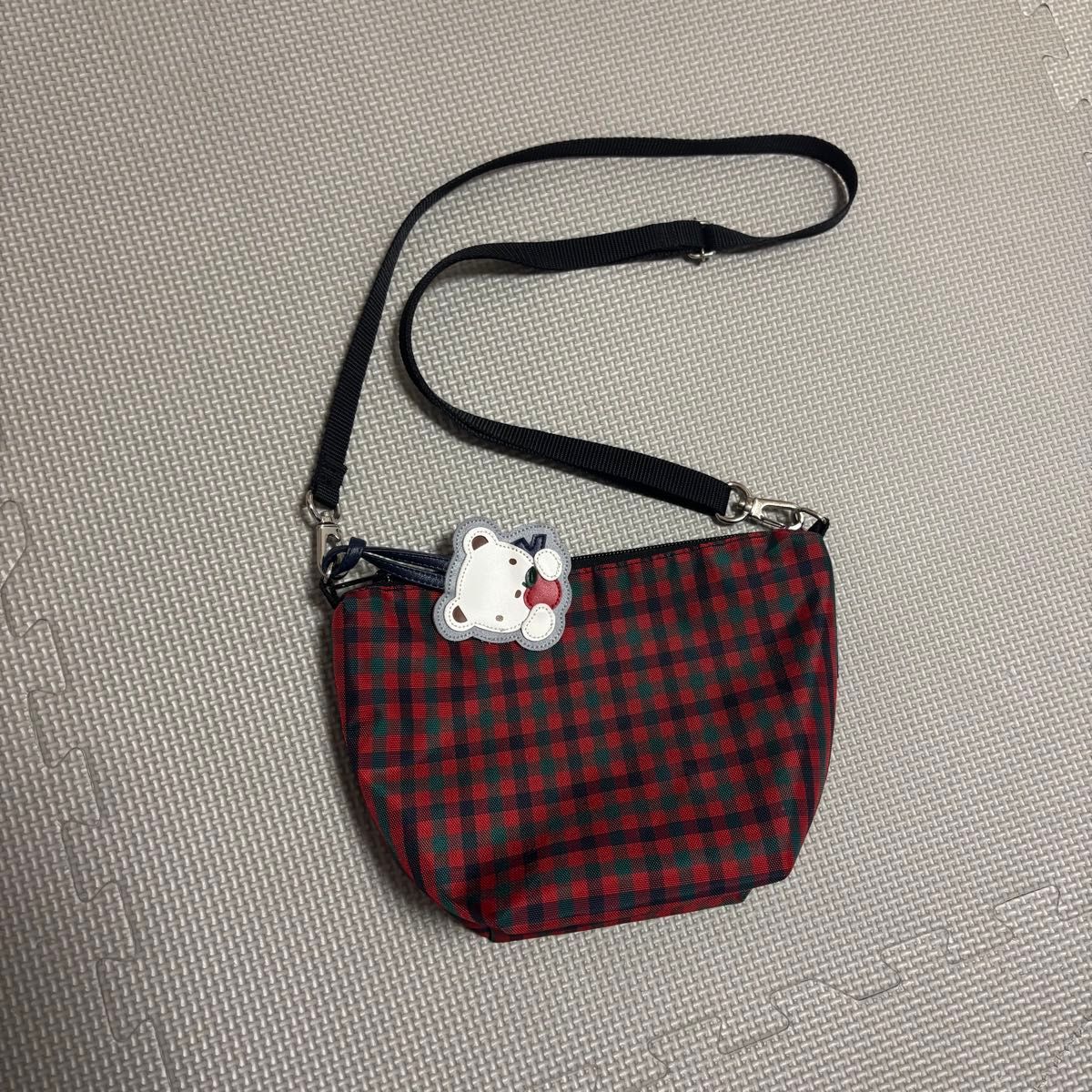 ファミリア 舟形ポシェット バッグ ファミリア チェック 美品 赤