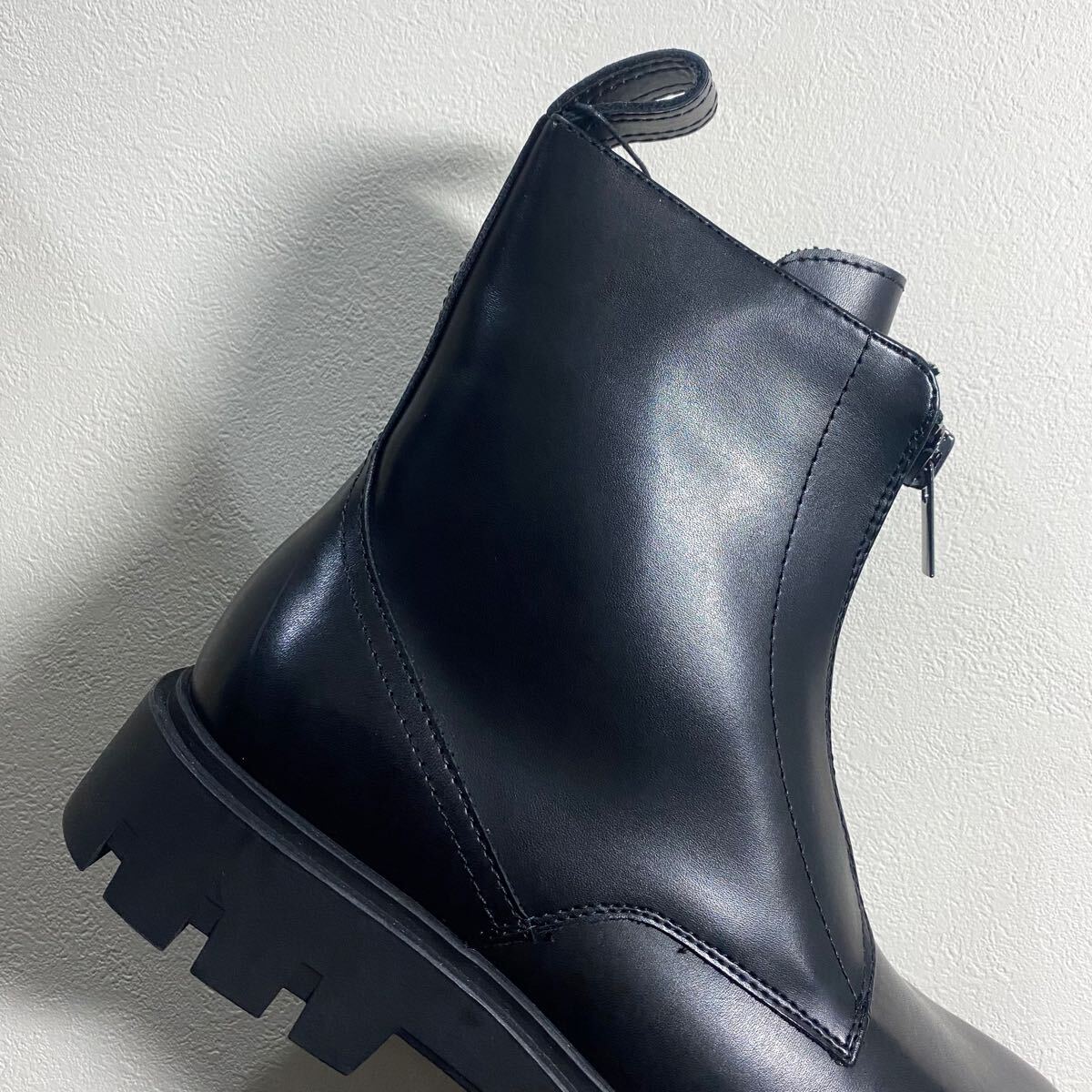新品 ZARA 厚底ジップブーツ 27 0cm 42 BLACK メンズ ザラ PUレザー