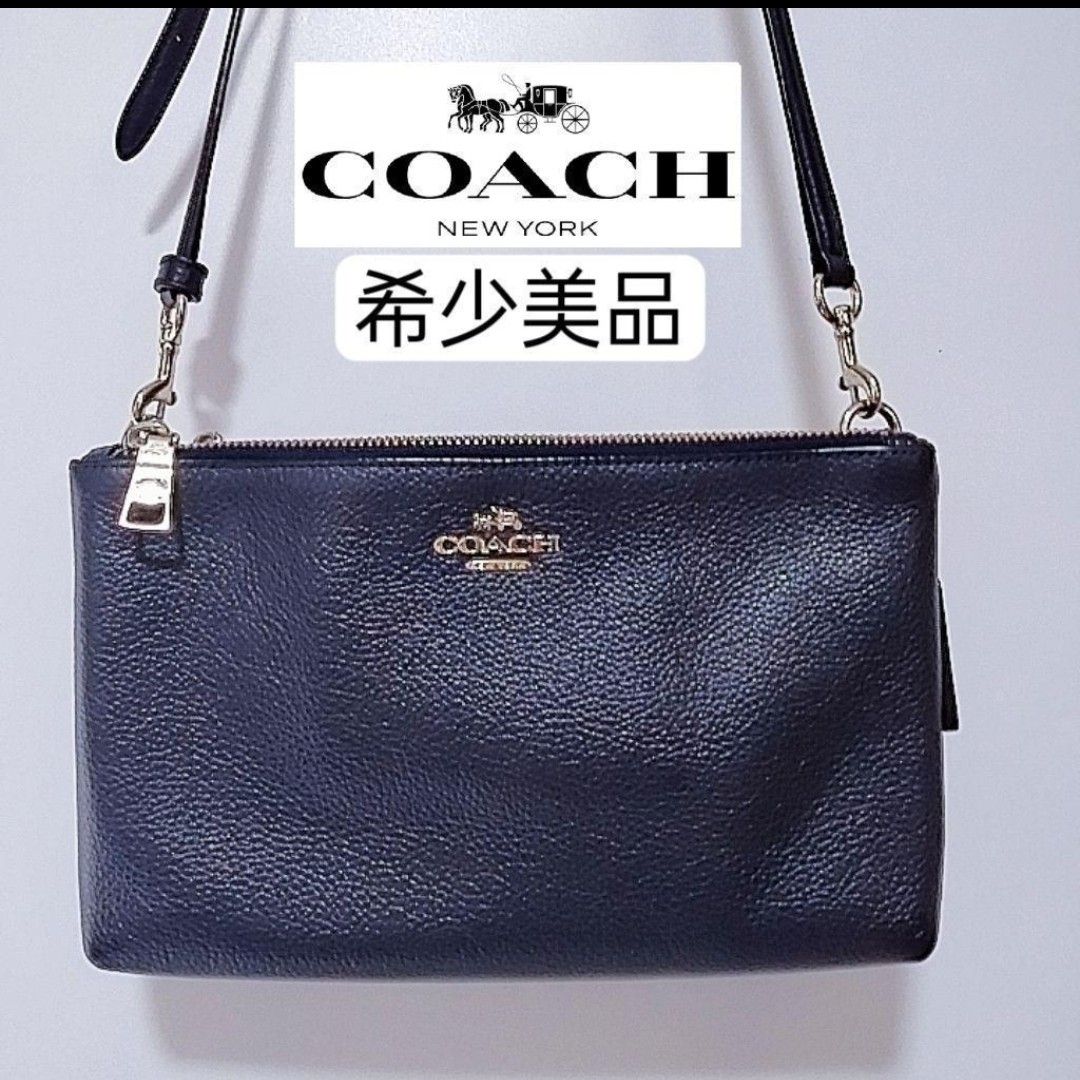 希少美品 コーチ ミニ ショルダーバッグ ネイビー 本革 レザー COACH