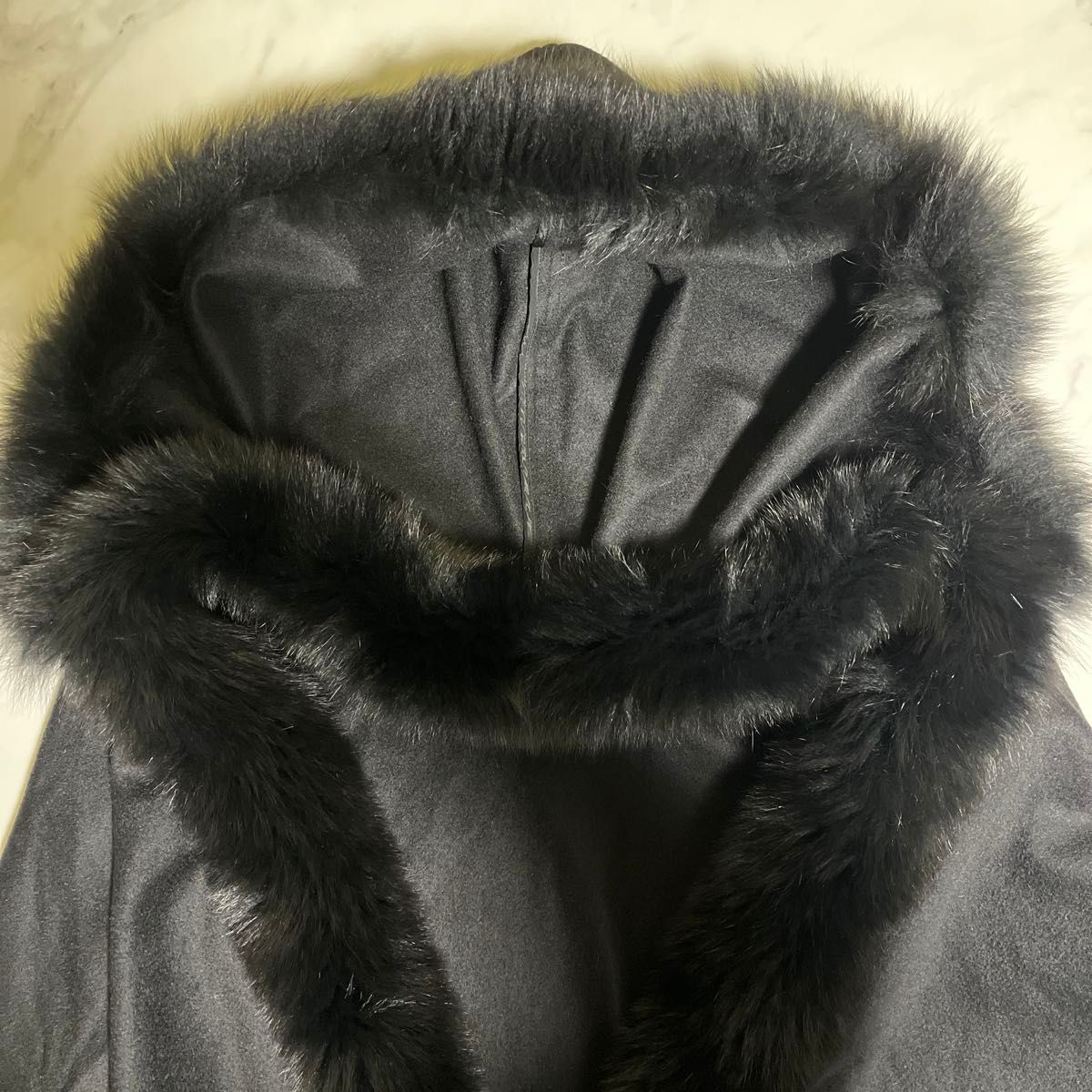 日本製 カシミヤ100% ブルーフォックスファー ポンチョ マント ケープ