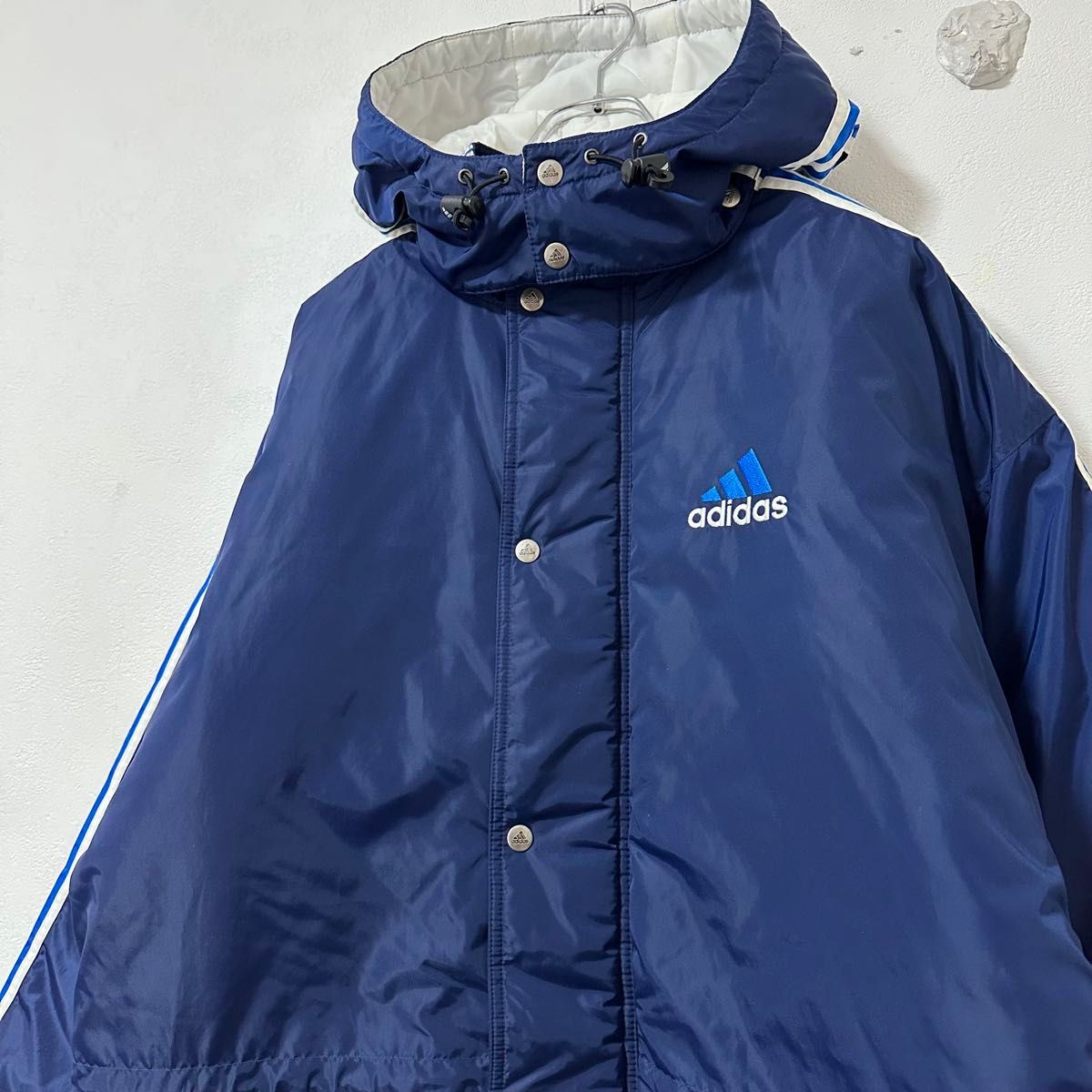 90s 万国旗タグ adidas/アディダス ナイロンジャケット 厚手 ネイビー