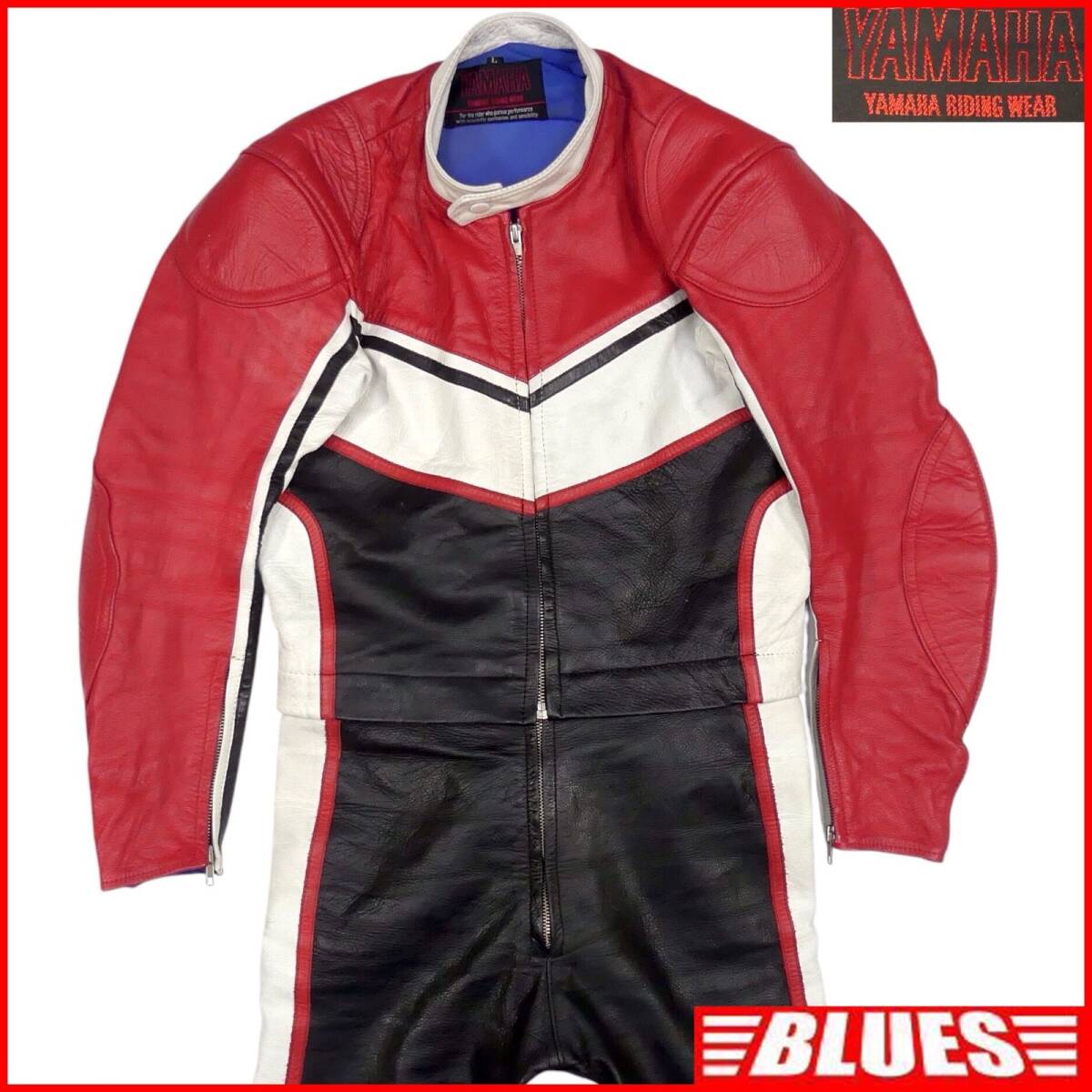 即決 YAMAHA メンズ L レザーレーシングスーツ ヤマハ 黒 メッシュ 赤