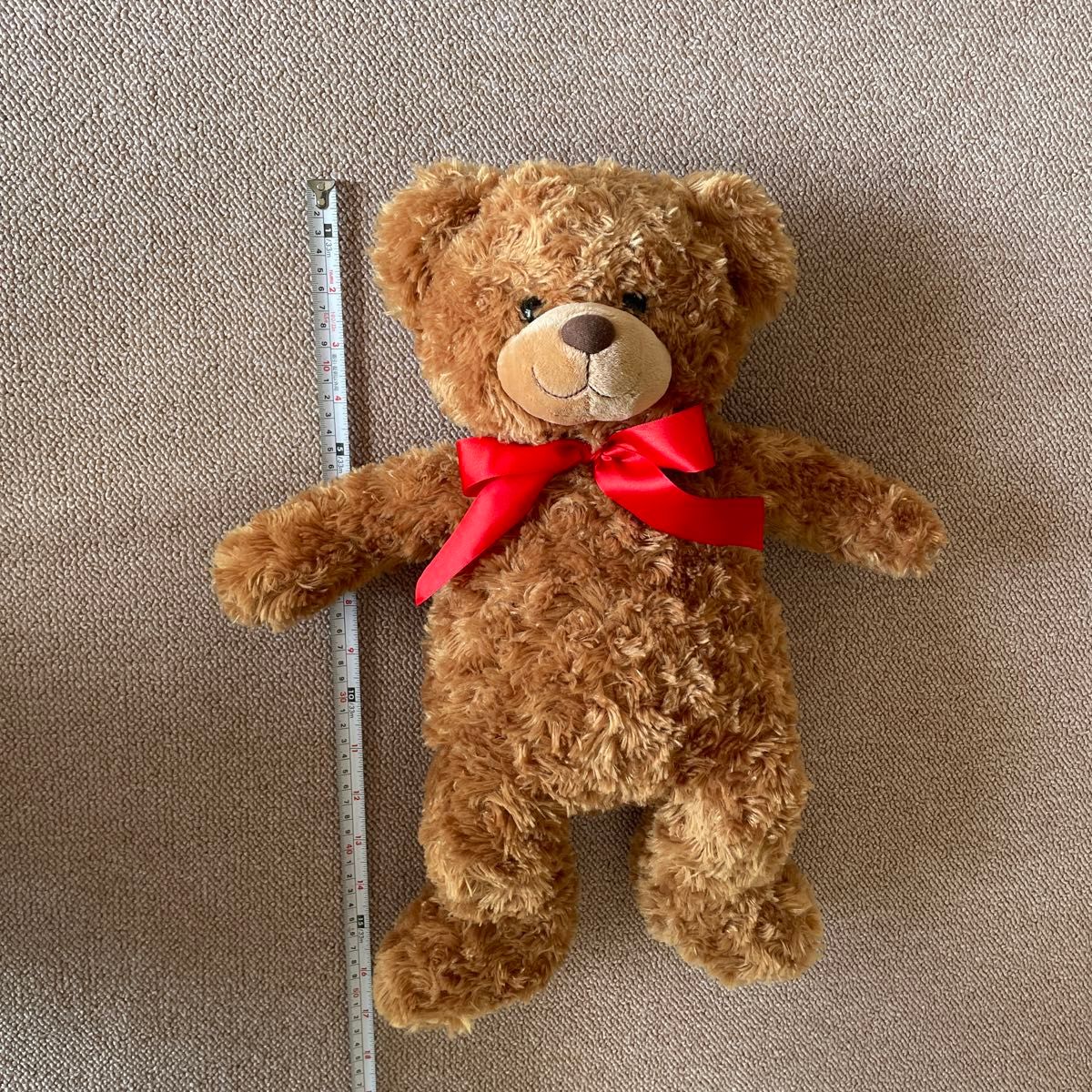 CE 茶色クマのぬいぐるみ 赤リボン付き 全長50㎝位 テディベア 宅急便