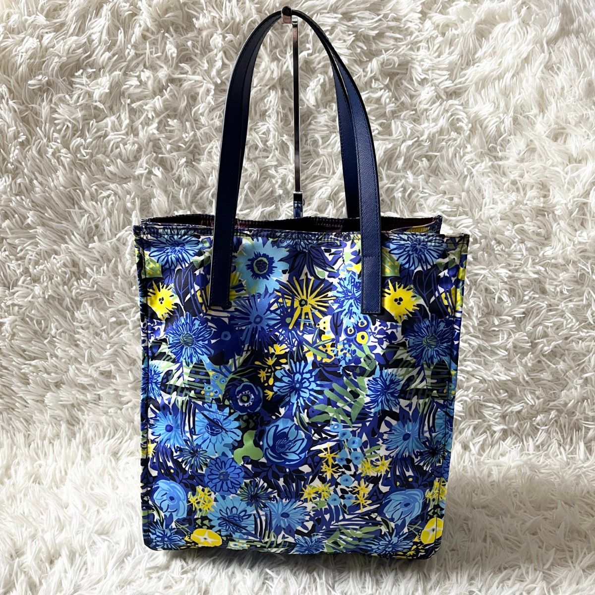 PRADA プラダ フラワー 三角ロゴ 花柄 ハンドバッグ ナイロン レザー
