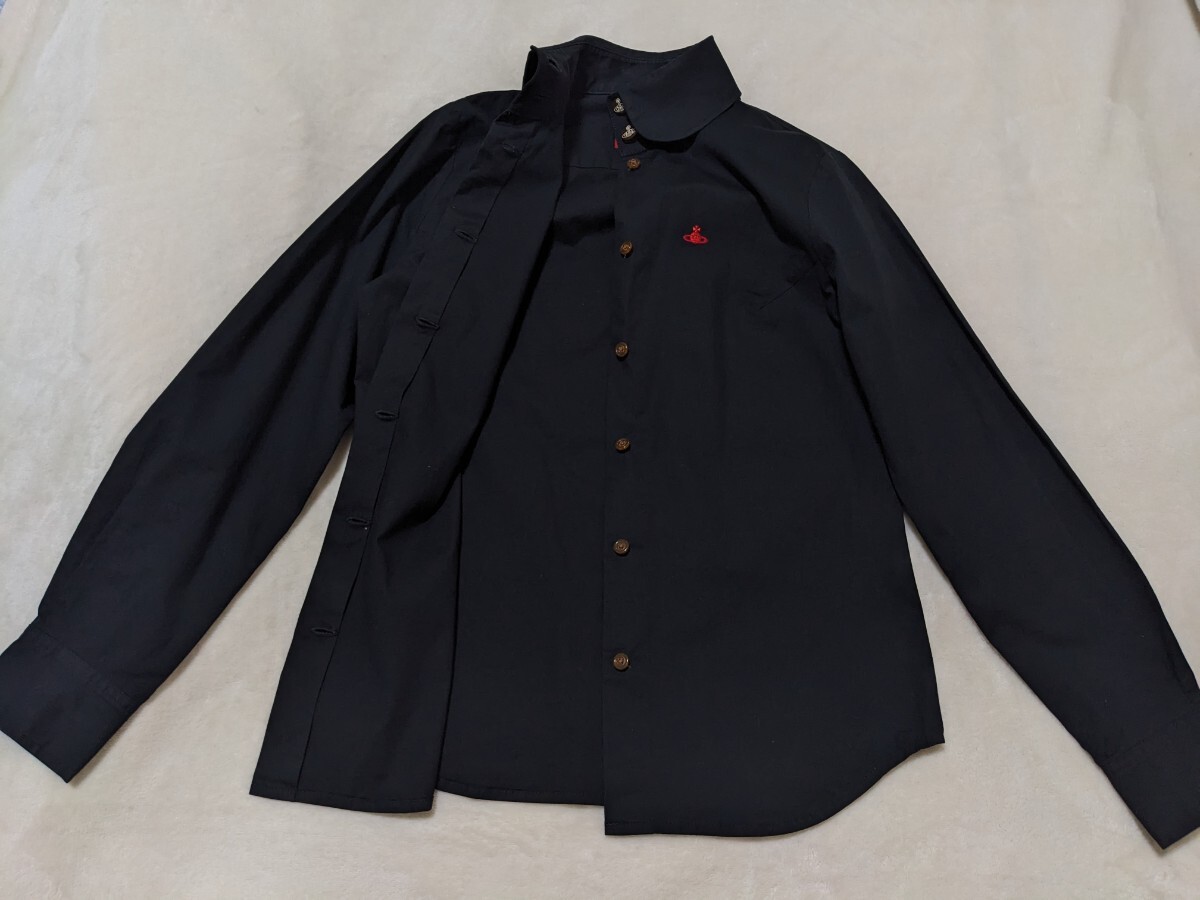 Vivienne Westwood RED LABEL 丸襟 長袖シャツ ブラウス 2 M 黒 オーブ