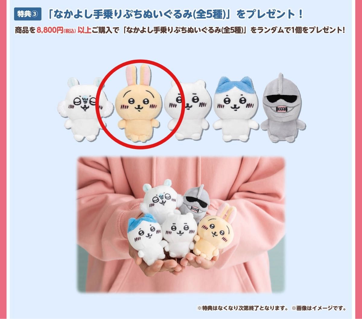 レア ちいかわ うさぎ なかよし手乗りぷちぬいぐるみ / 非売品