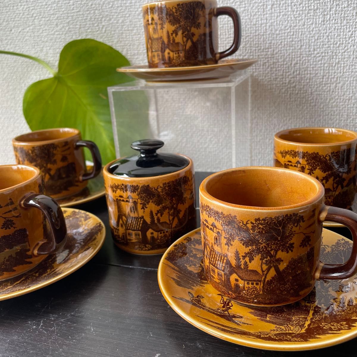 レア レトロ喫茶 風景画デザイン コーヒーカップ シュガーポットセット