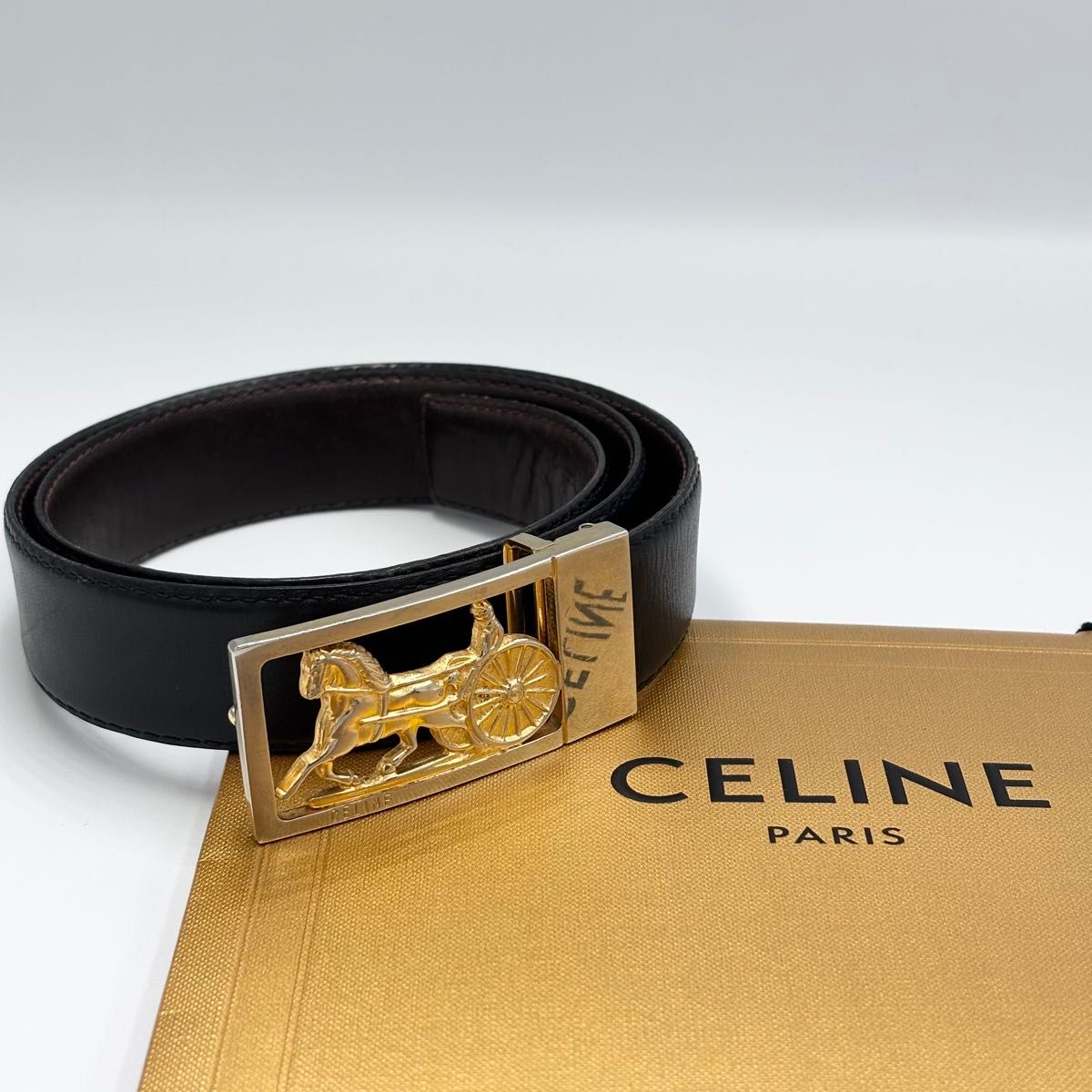 CELINE オールドセリーヌ 馬車金具 金馬車 ゴールド金具 ベルト 黒