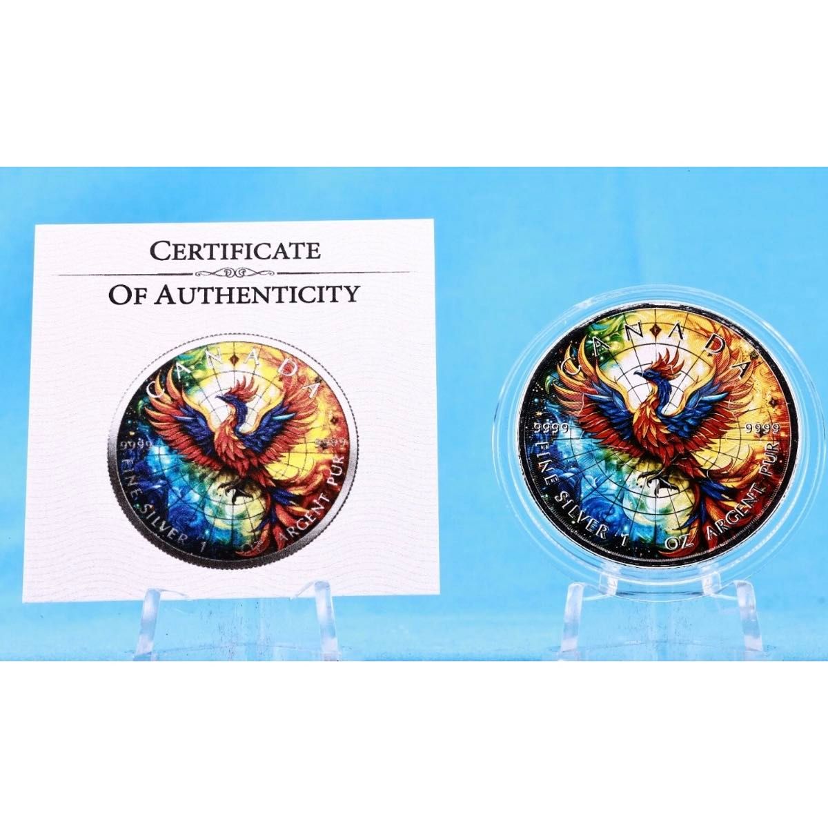 世界100枚限定 】カナダ メイプルリーフ 銀貨 カラー ステンドグラス