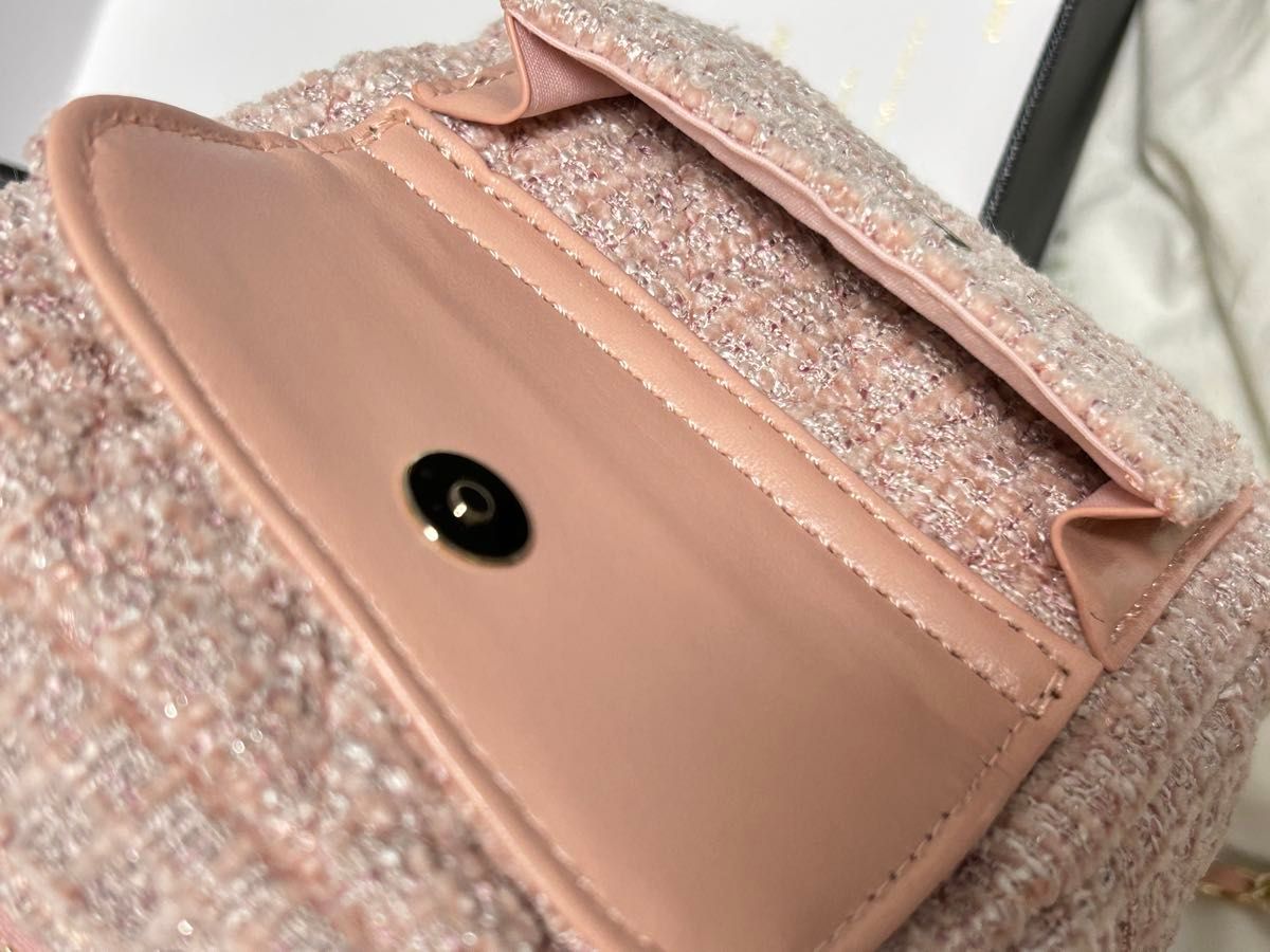 CHANEL ノベルティ ツィード リュック ミニ 美品 ピンク チェーン