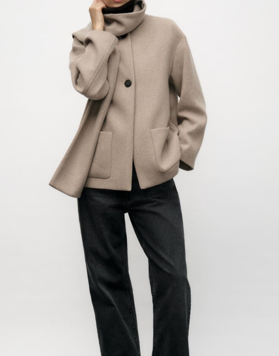 Yahoo!オークション - 未使用 ZARA ウールスカーフ付きコートベージュ