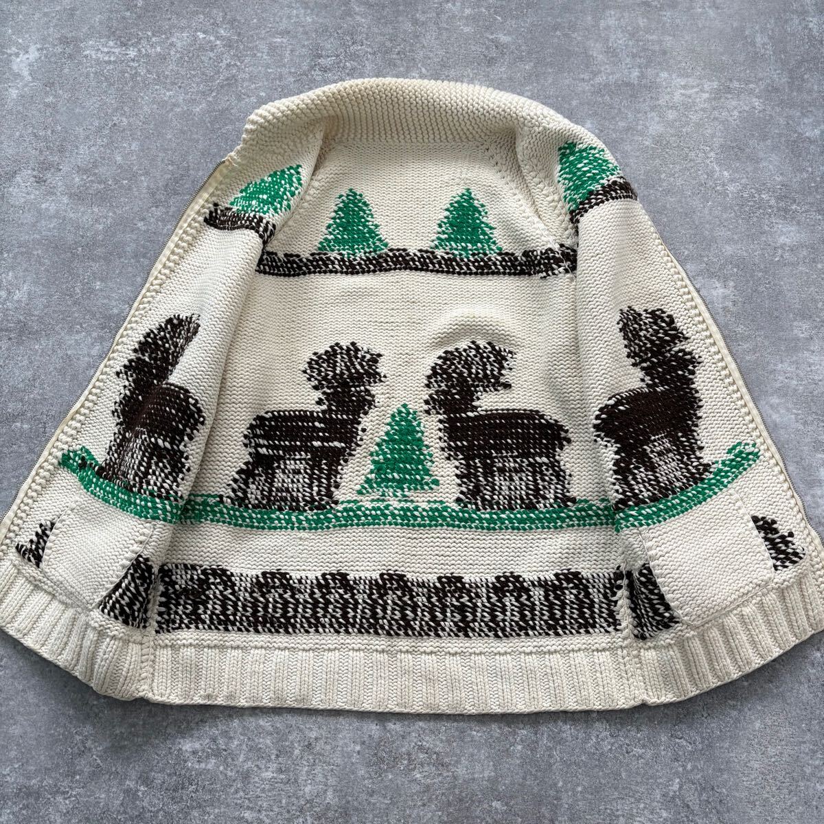 70s カウチンセーター ライトニングジップ 要クリーニング 70s