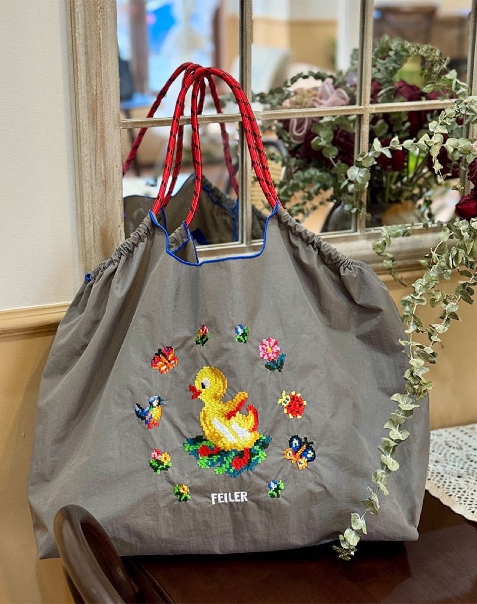 Ball&Chain フェイラー Mサイズ 鳥 花 グレー エコバッグ 軽量