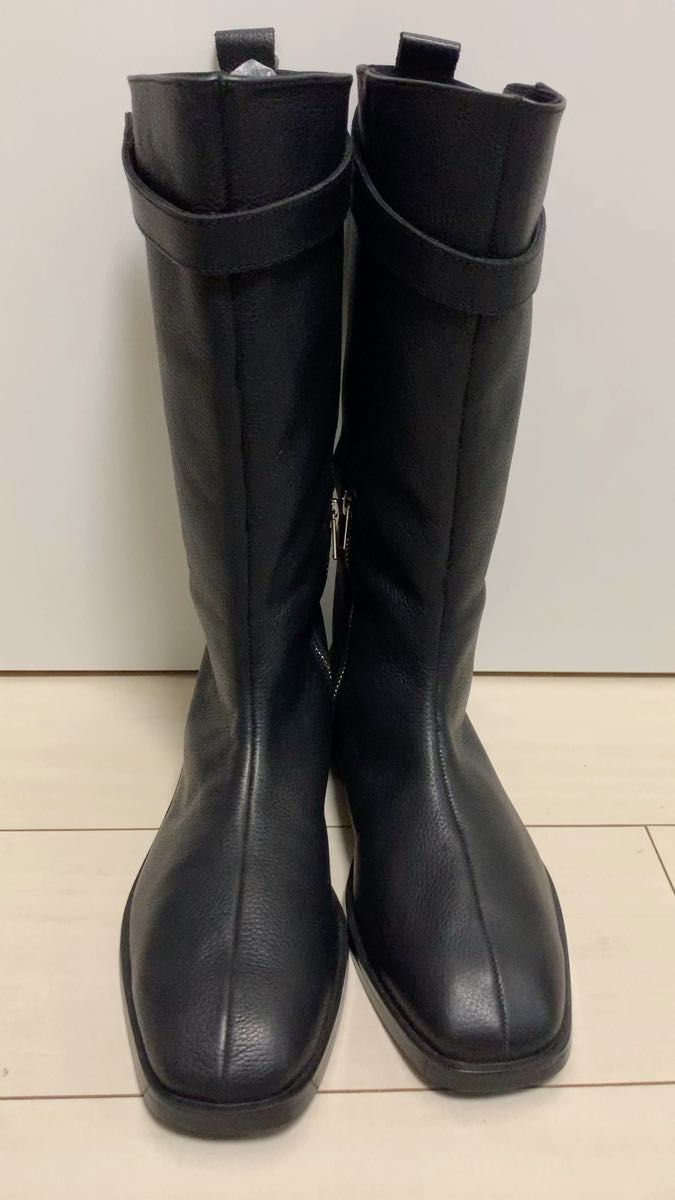 SARTORE ジョッキーブーツ ロングブーツ 37 黒 レザー ベルトデザイン