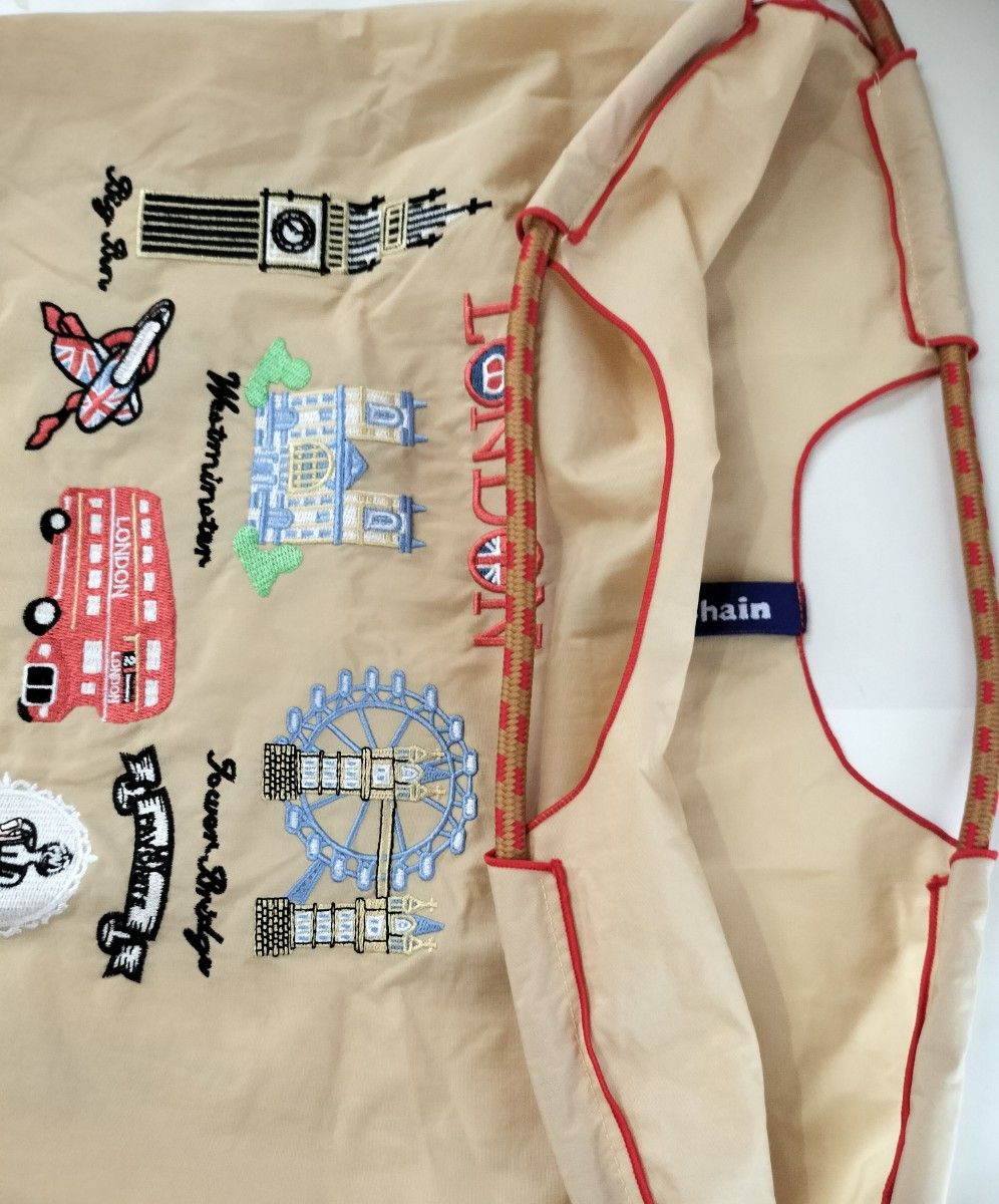 刺繍 エコバッグ ベージュ Mサイズ ロンドン チャコット トートバッグ