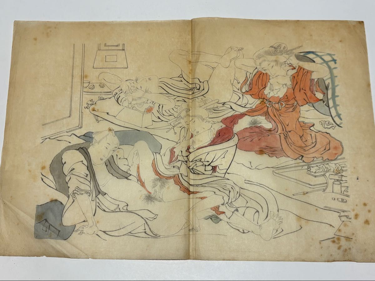 春画粉本 下絵 」9枚|艶本 わじるし ワ印 日本画 和本 江戸時代 浮世絵