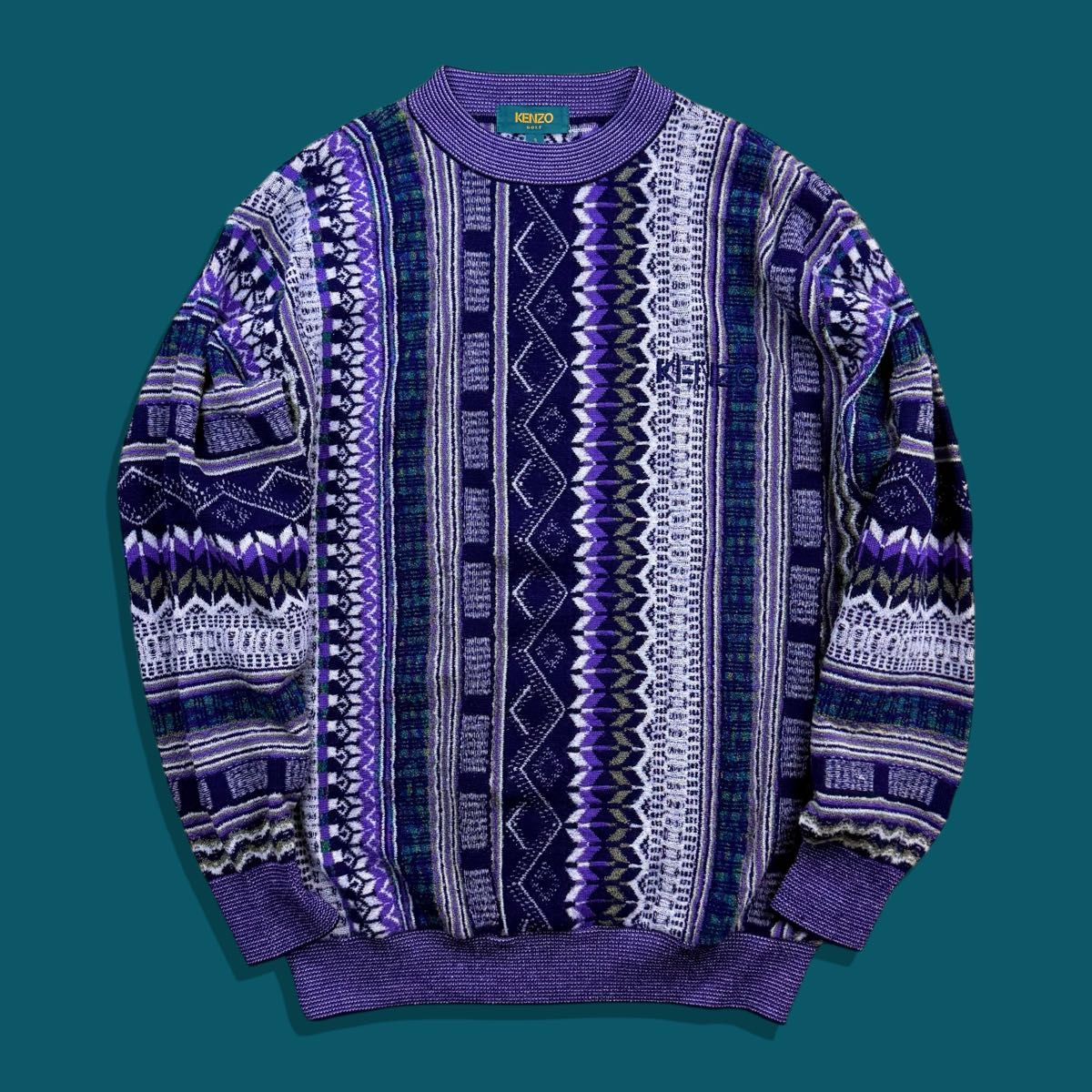 80s 90s KENZO ケンゾー ヴィンテージ3Dウールニットセーター 幾何学柄