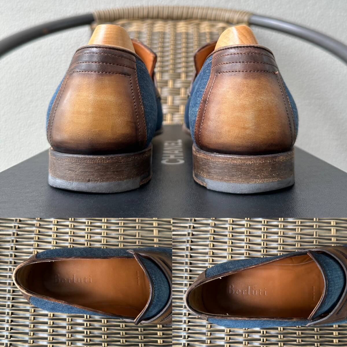 名作 Berluti Andy Denim Leather Loafers ベルルッティ アンディ