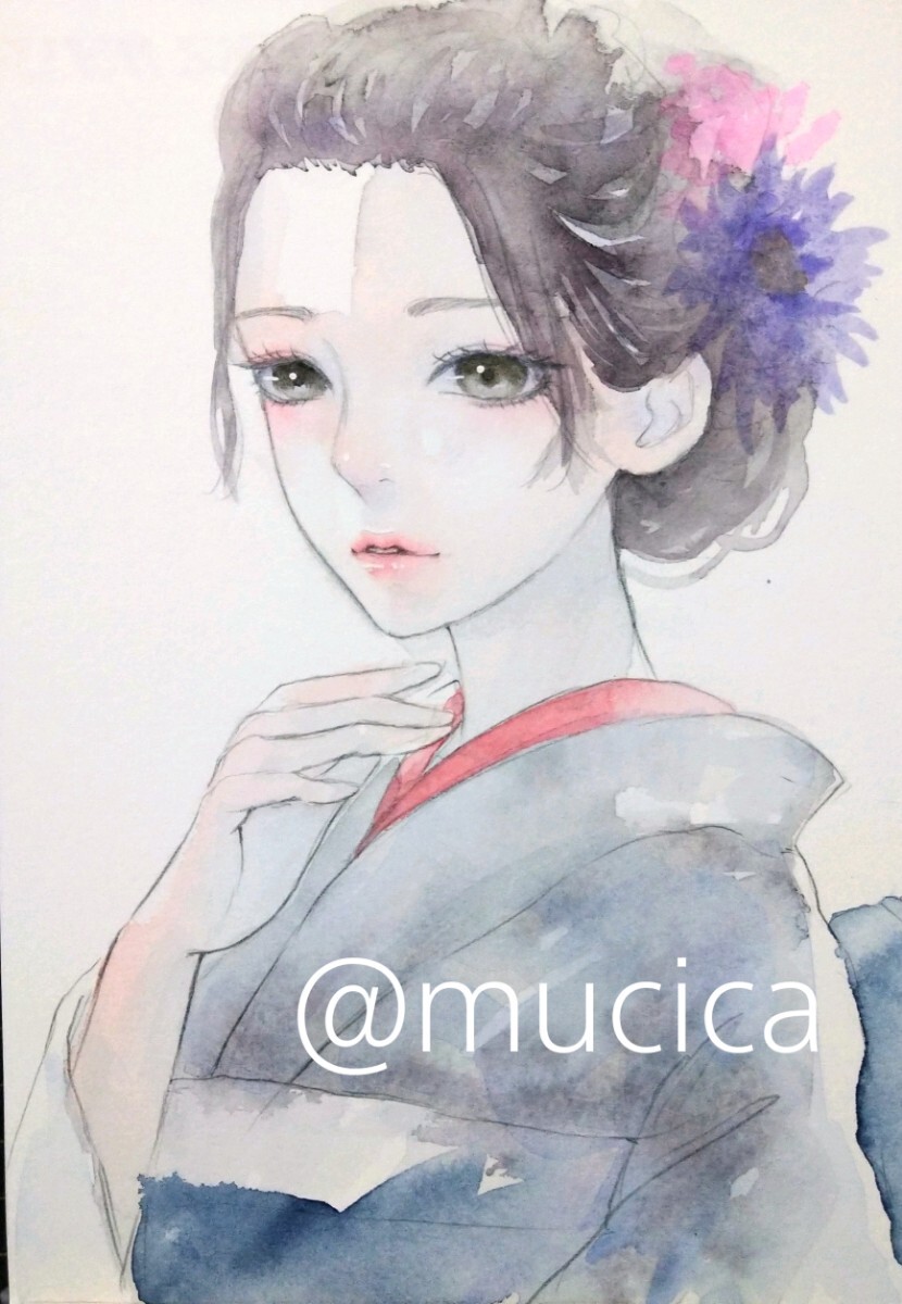 絵画 ドローイング 水彩画 肉筆原画 和装 美人画 肉筆原画