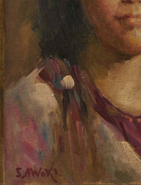 Yahoo!オークション - 【模写】青木繁 油彩 手描き『少女』表サイン 裏