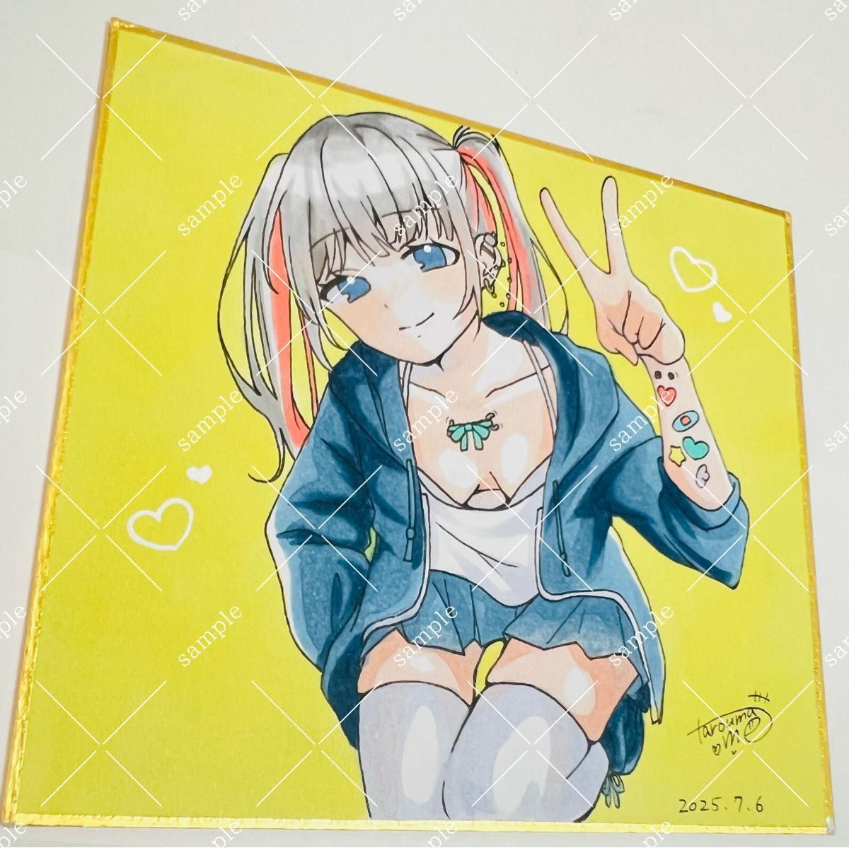 ミニ色紙 直筆イラスト アナログ 手書き オリジナル 病みかわ 地雷系