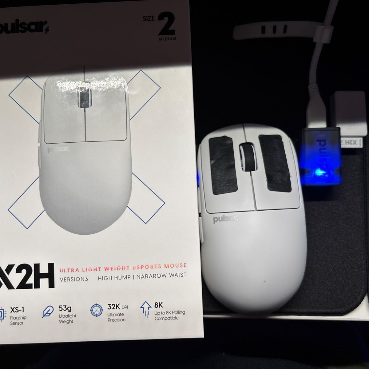pulsar x2h v3+8kドングル size2 ゲーミングマウス White ワイヤレス