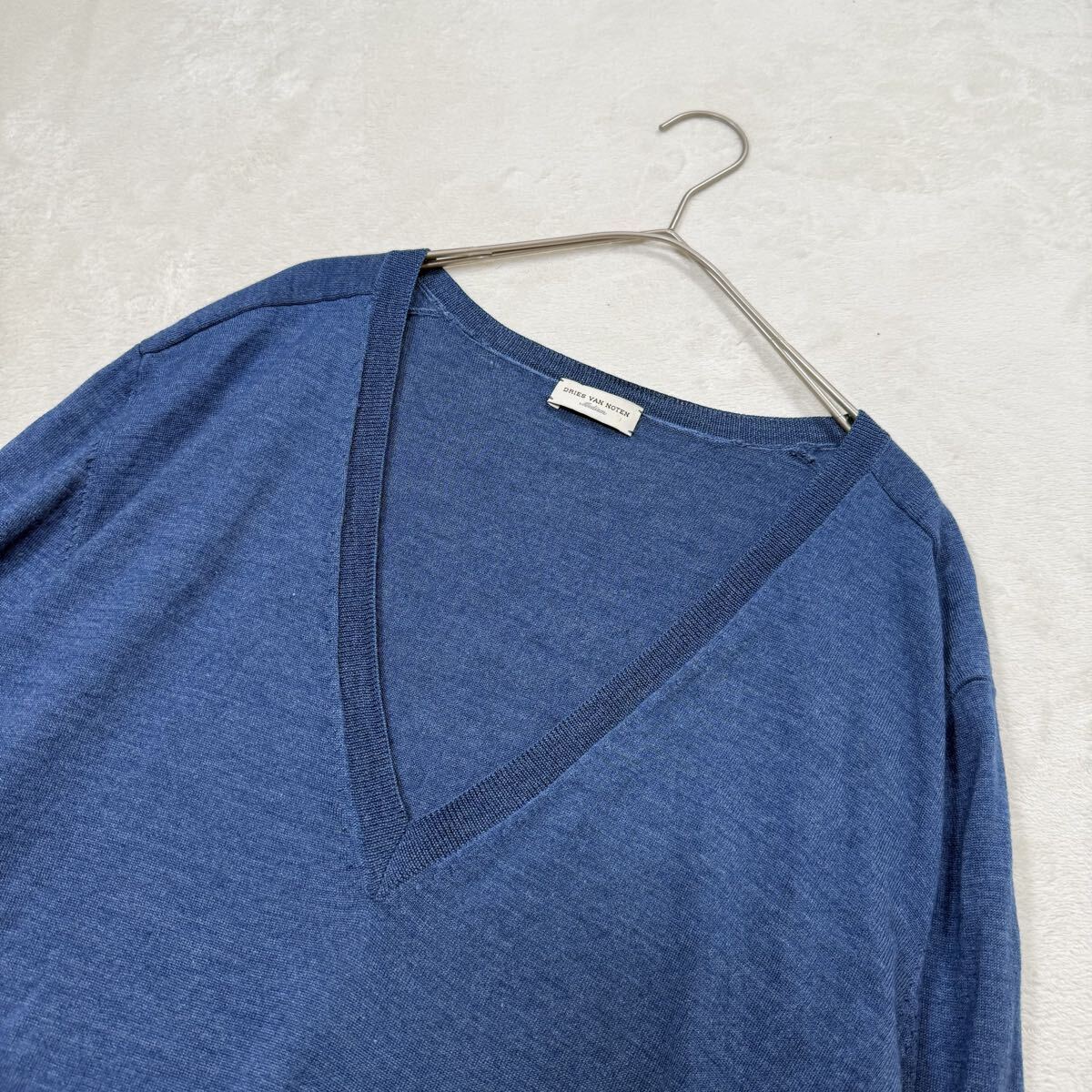 DRIES VAN NOTEN シルク混 Vネック 薄手 ニット ネイビー M ドリス