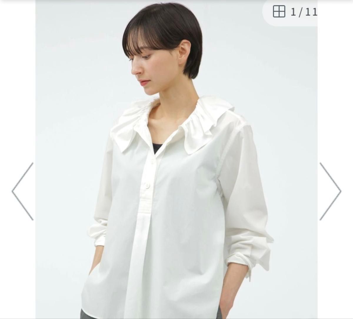 マーガレットハウエル 2025 SUPERFINE COTTON フリルブラウス ホワイト