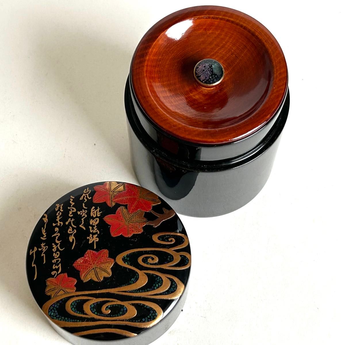 美品 希少】漆器 茶筒 茶器 茶道具 木製 漆塗り 蒔絵 螺鈿 伝統工芸