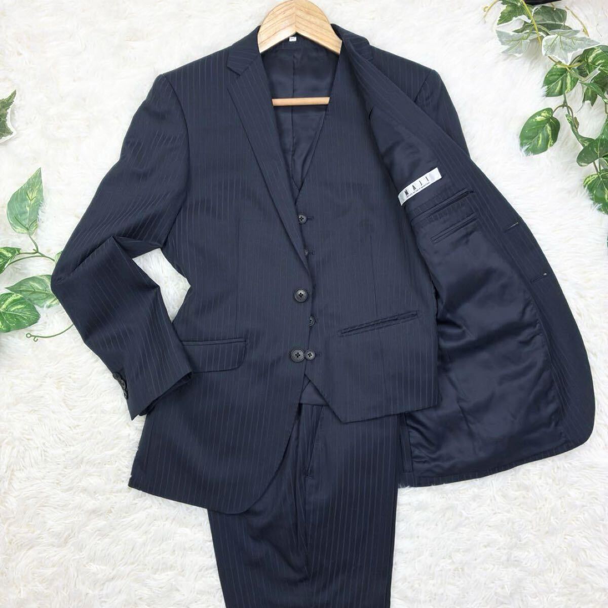 美品 MAJI マージ AOKI アオキ シルク混 3ピース ビジネススーツ