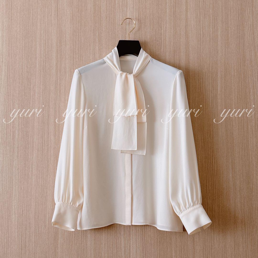 未使用品 ANAYI 2023SS バックサテンボウタイ ブラウス 38 ピンク