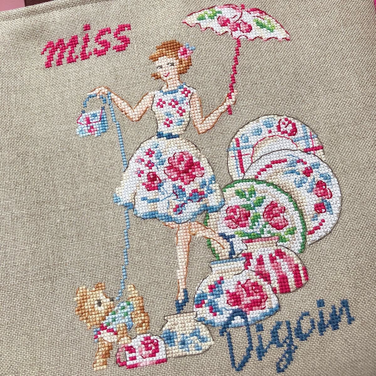 クロスステッチBigトートバッグ】ヴェロニク フランスリネン