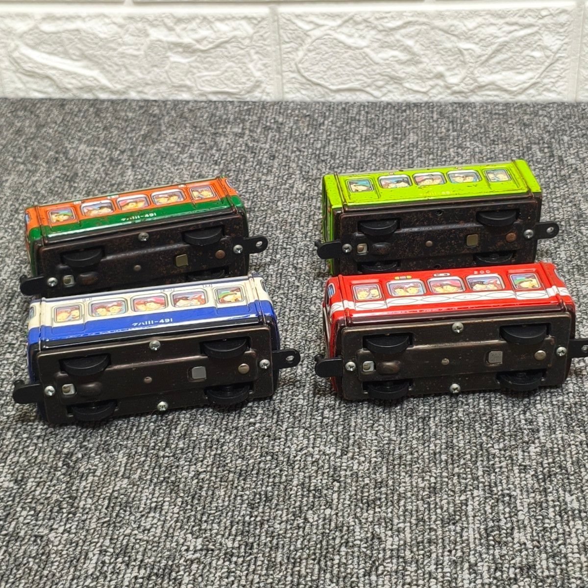 電車 ブリキ おもちゃ レトロカー 日本製 金属製 バス型ミニチュア 4台