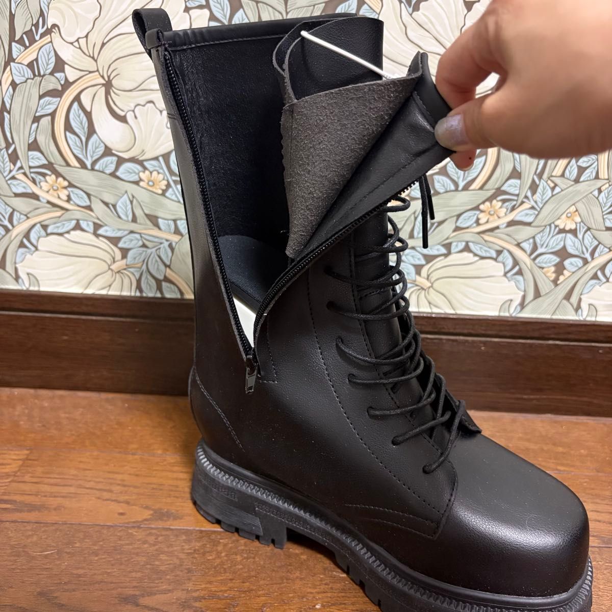 18cm盛り シークレットブーツ コスプレ 黒 編み上げ Lサイズ 厚底