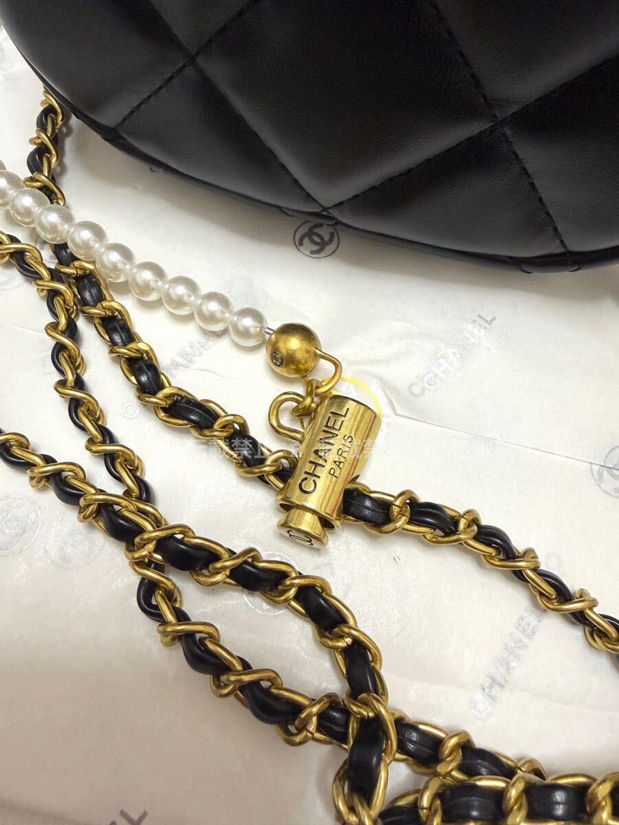 未使用 CHANEL ノベルティ パール×ブラックチェーン キルティング
