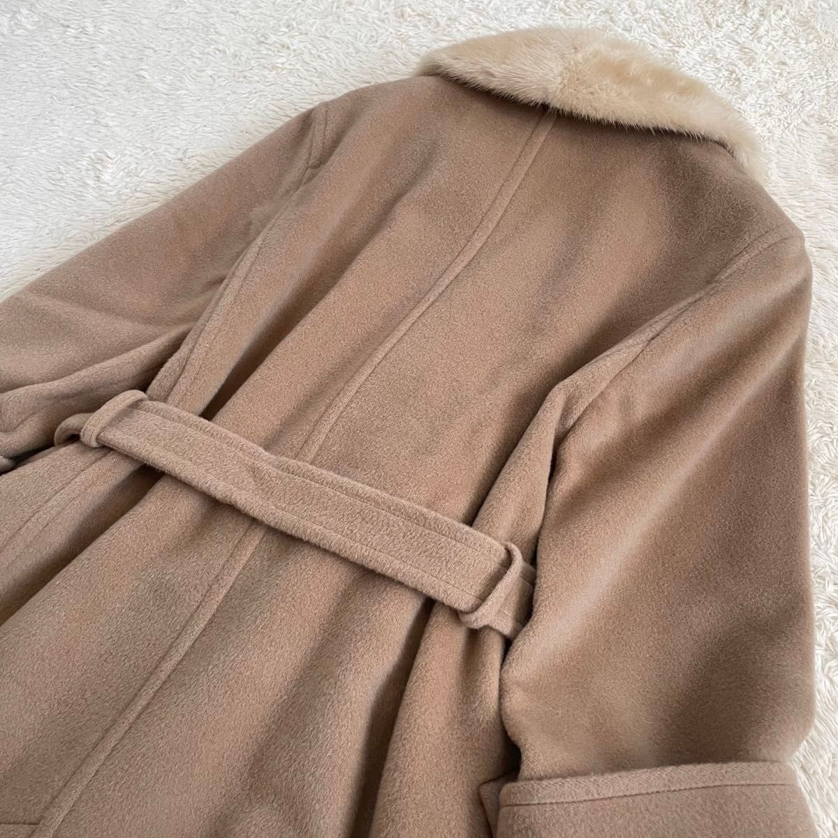 美品 マレーラ MARELLA カシミヤ混 ダブル ファー ベルト 大きいサイズ