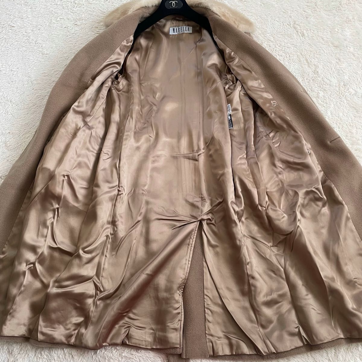 美品 マレーラ MARELLA カシミヤ混 ダブル ファー ベルト 大きいサイズ