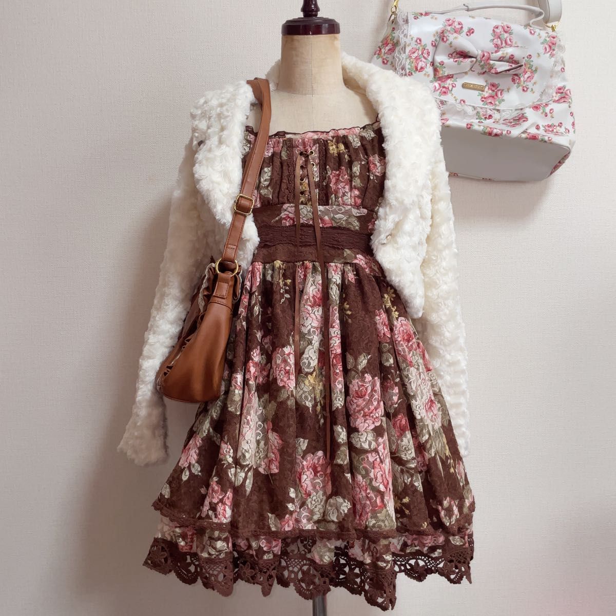 激レア 00's LIZ LISA リズリサ 花柄パワーネットワンピース ブラウン