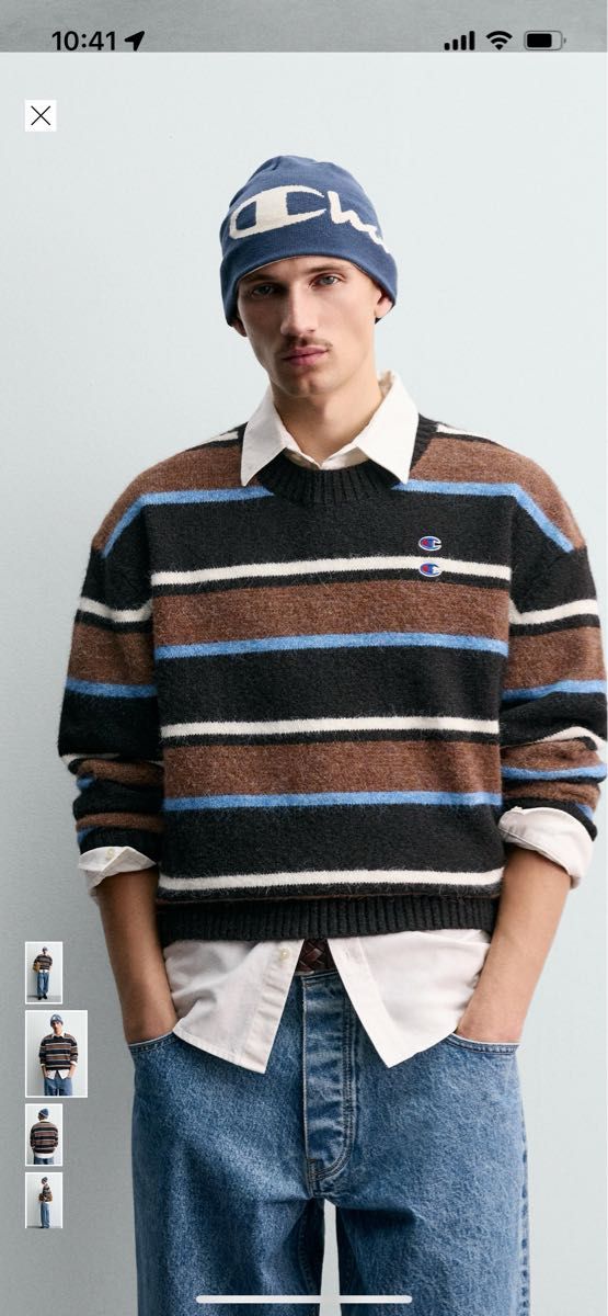 CHAMPION X ZARA ストライプ柄パッチセーター Lサイズ｜Yahoo!フリマ