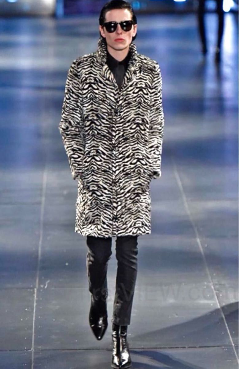 15AW サンローランパリ リアルファー 毛皮コート 46 チェスターコート