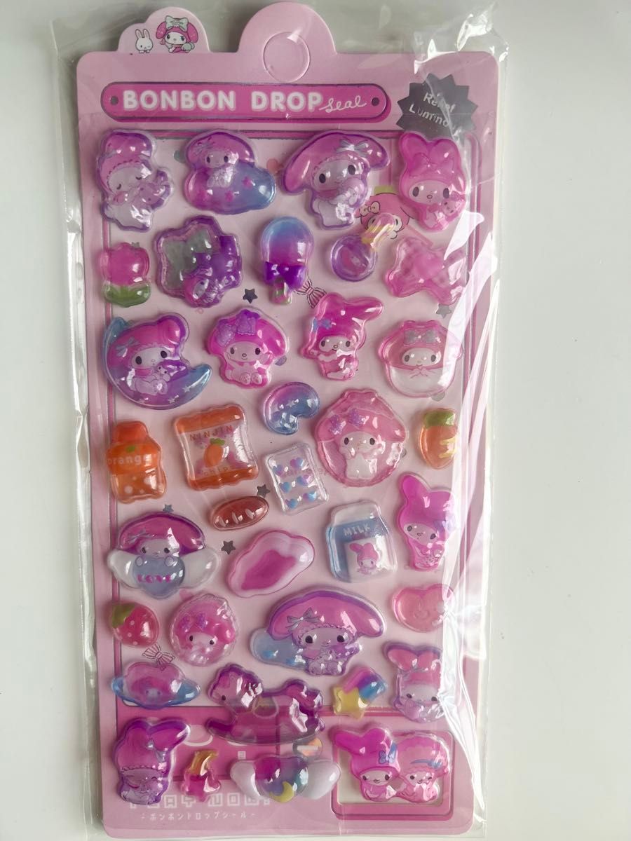 ボンボンドロップシール ぷくぷくシール 3Dシール 夜光 立体 マイメロ