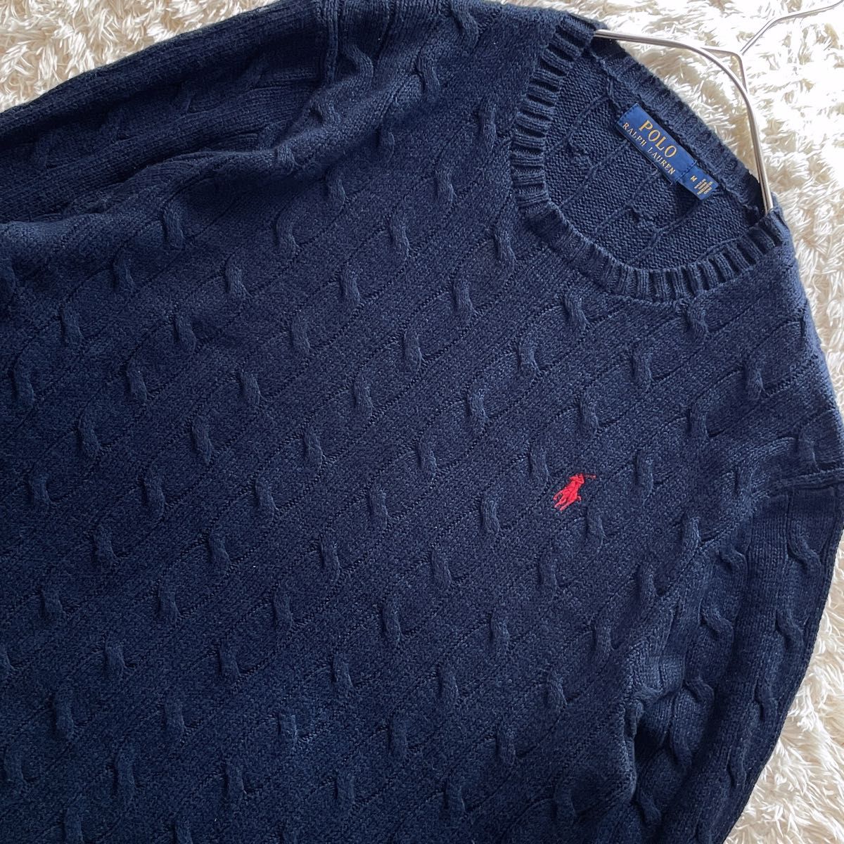 美品 ポロラルフローレン M ケーブルニット コットン クルーネック